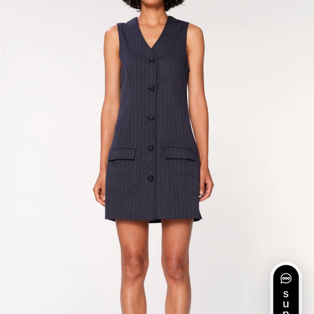 DL1961 Reformation Navy Blue Pinstriped Vest Style Dress. Size M. NWT